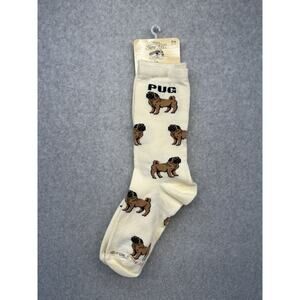For Bare Feet Womens Socks Pug Dog Tube Size 9-11 Beige Brown NWT